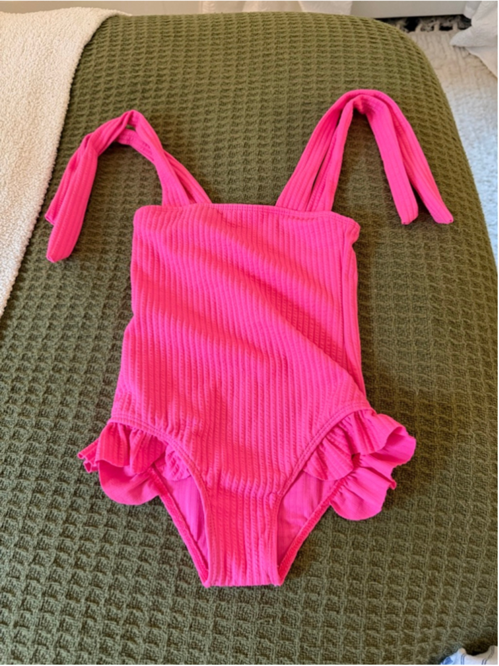 Girls Pink Ribbed Ruffle One Piece Swimsuit 3T